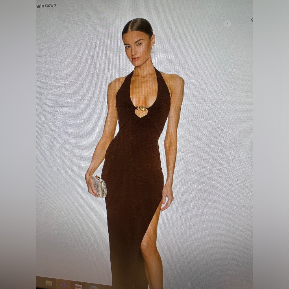 Revolve Brown / Gold Chain Gown with Slit
